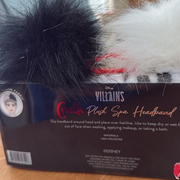 Disney Villains Cruella Plush Spa Headband White & black Pom-Pom 101 Dalmatians - Picture 2 of 3